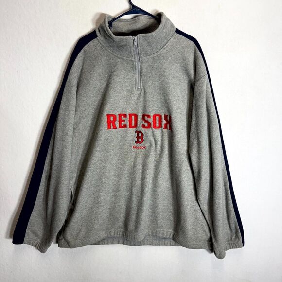 Vintage Reebok Men's Boston Red Sox Fleece Quarter Zip Gray Size 2XL - Picture 1 of 10